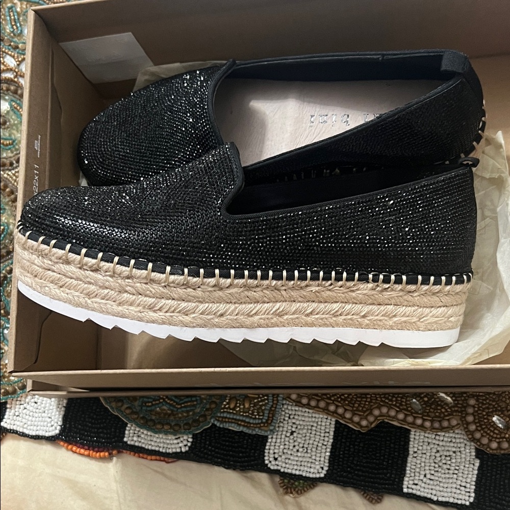 Gianni Bini Black Glitter Espadrille Loafers
